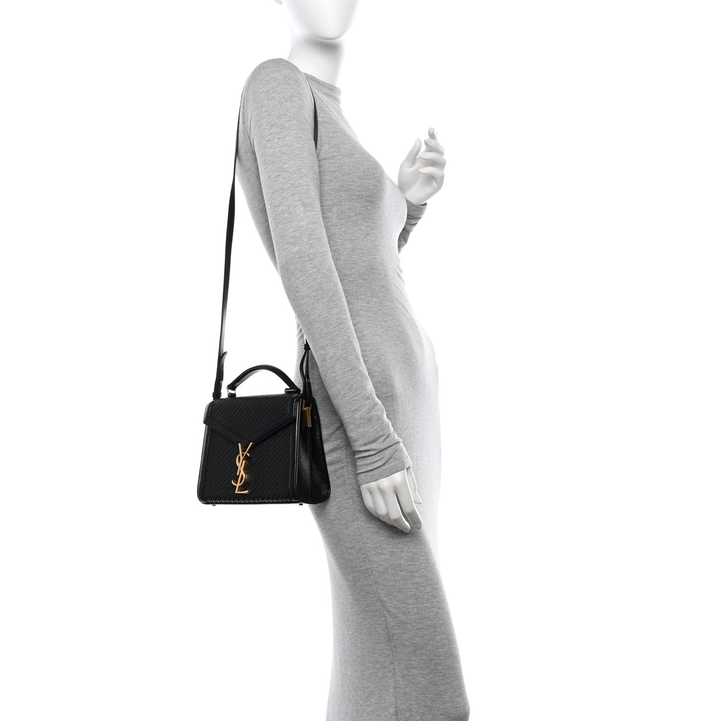 Calfksin Woven Mini Classic Monogram Cassandra Top Handle Black