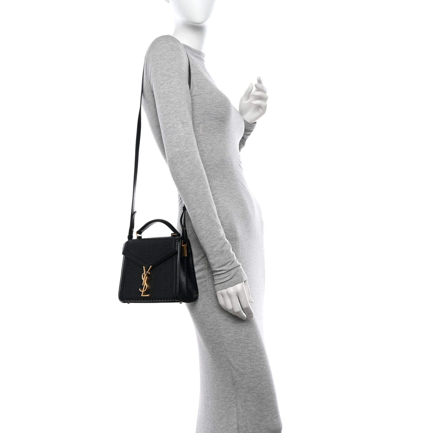 Saint Laurent Calfksin Woven Mini Classic Monogram Cassandra Top Handle Black 2 of 14