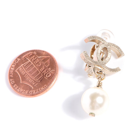 Chanel CC Pearl Drop Clip On Earrings Light Gold 2 of 5