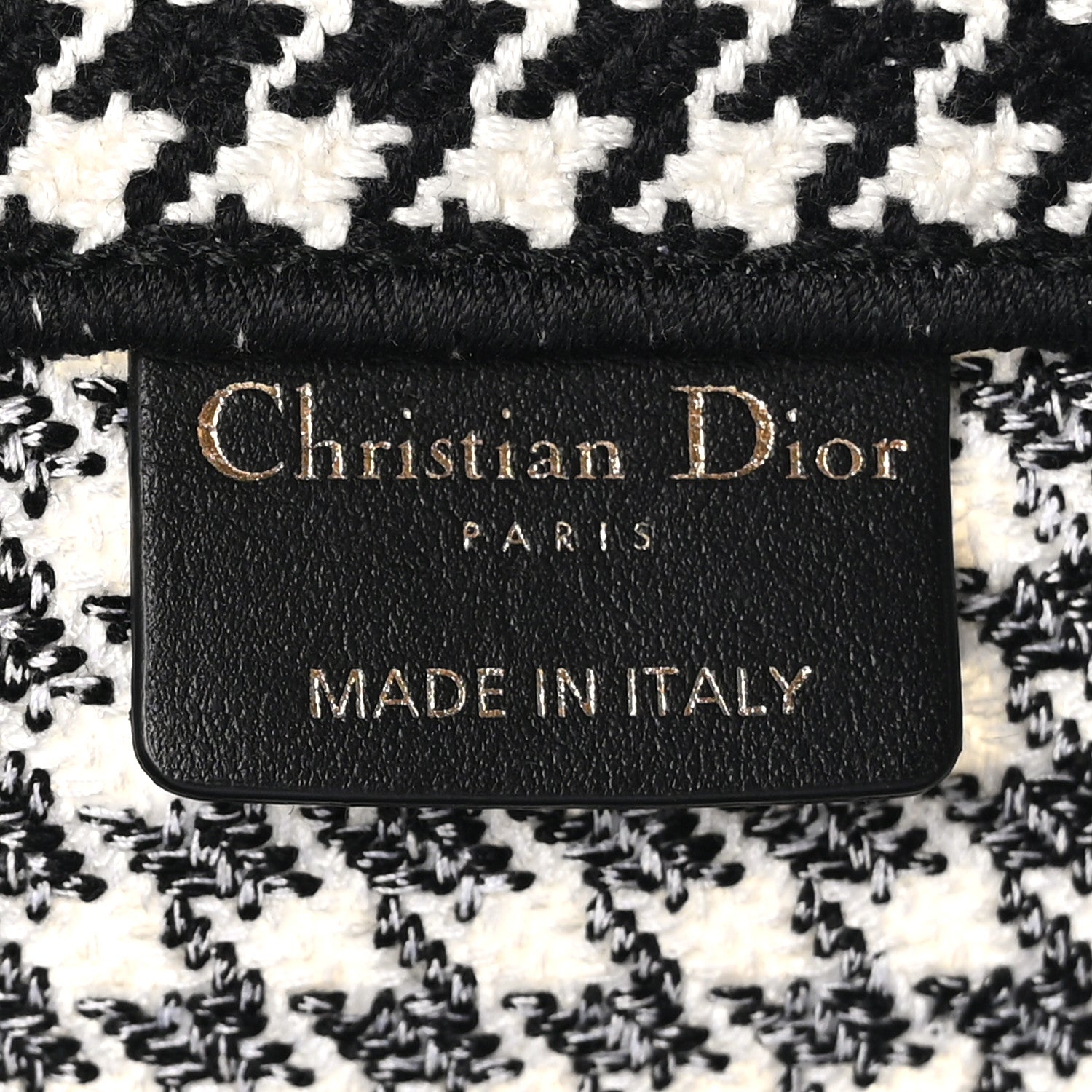 Christian Dior Canvas Houndstooth Embroidered Large Book Tote Black White 6 of 10