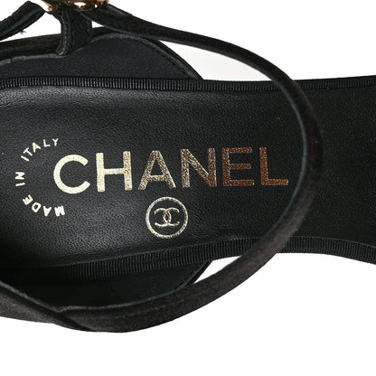 Chanel Suede Pearl Grosgrain Ankle Strap Pumps 36.5 Black 6 of 7