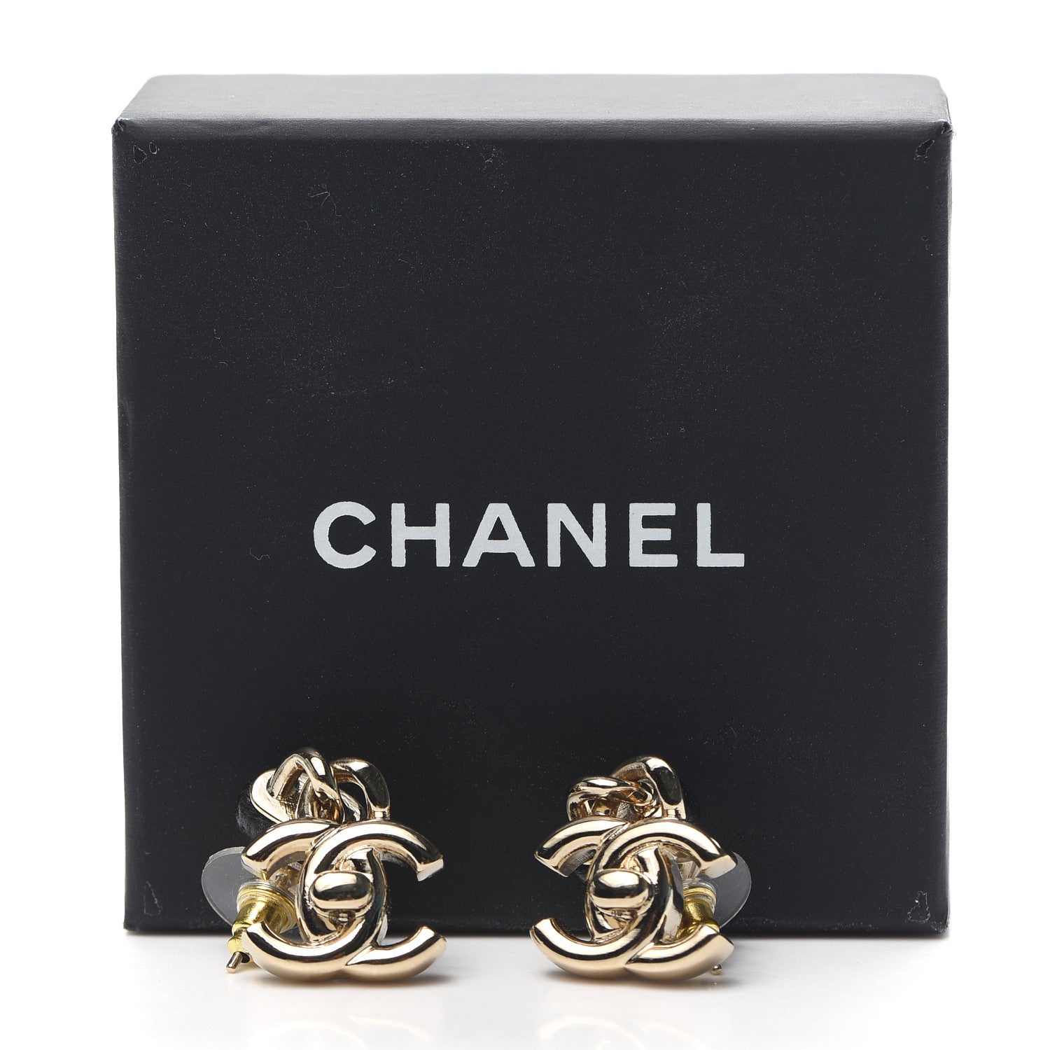 Chanel Lambskin CC Turnlock Drop Earrings Gold Black 5 of 5