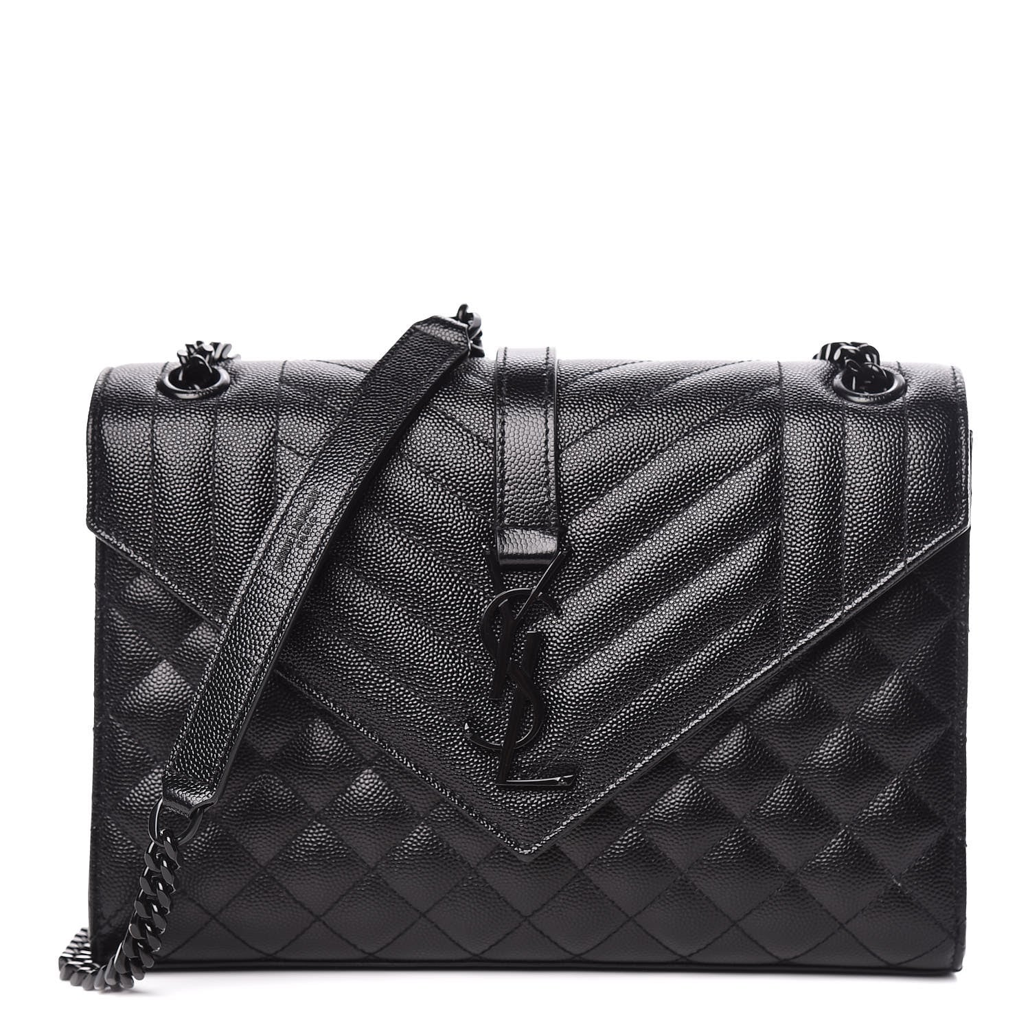 Saint Laurent Grain De Poudre Textured Mixed Matelasse Triquilt Medium Monogram Satchel Black 1 of 10