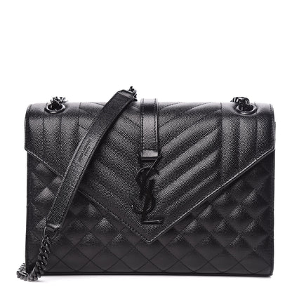 Saint Laurent Grain De Poudre Textured Mixed Matelasse Triquilt Medium Monogram Satchel Black 1 of 10