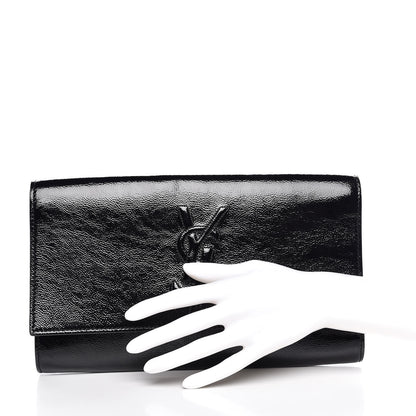 Saint Laurent Textured Patent Monogram Large Belle De Jour Clutch Black 2 of 6