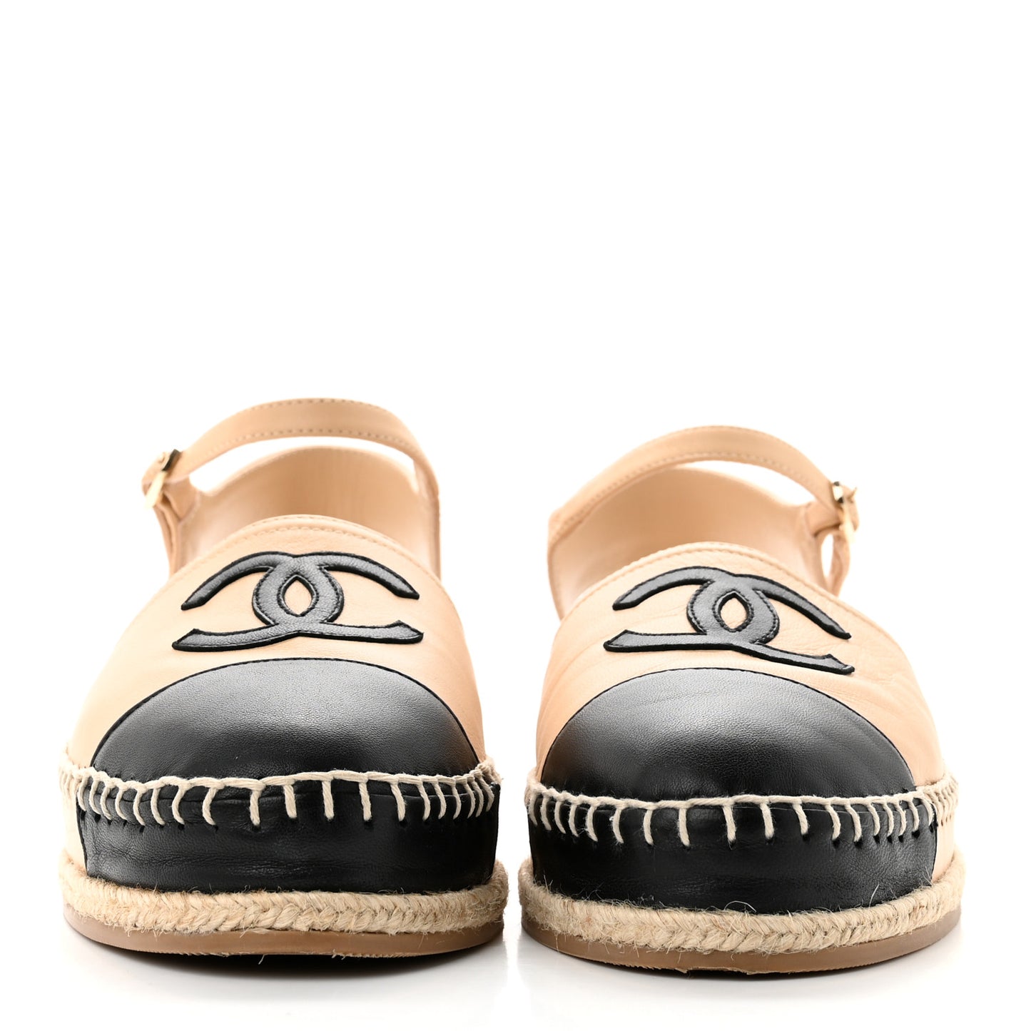 Lambskin Cap Toe CC Espadrille Sandals 38 Beige Black