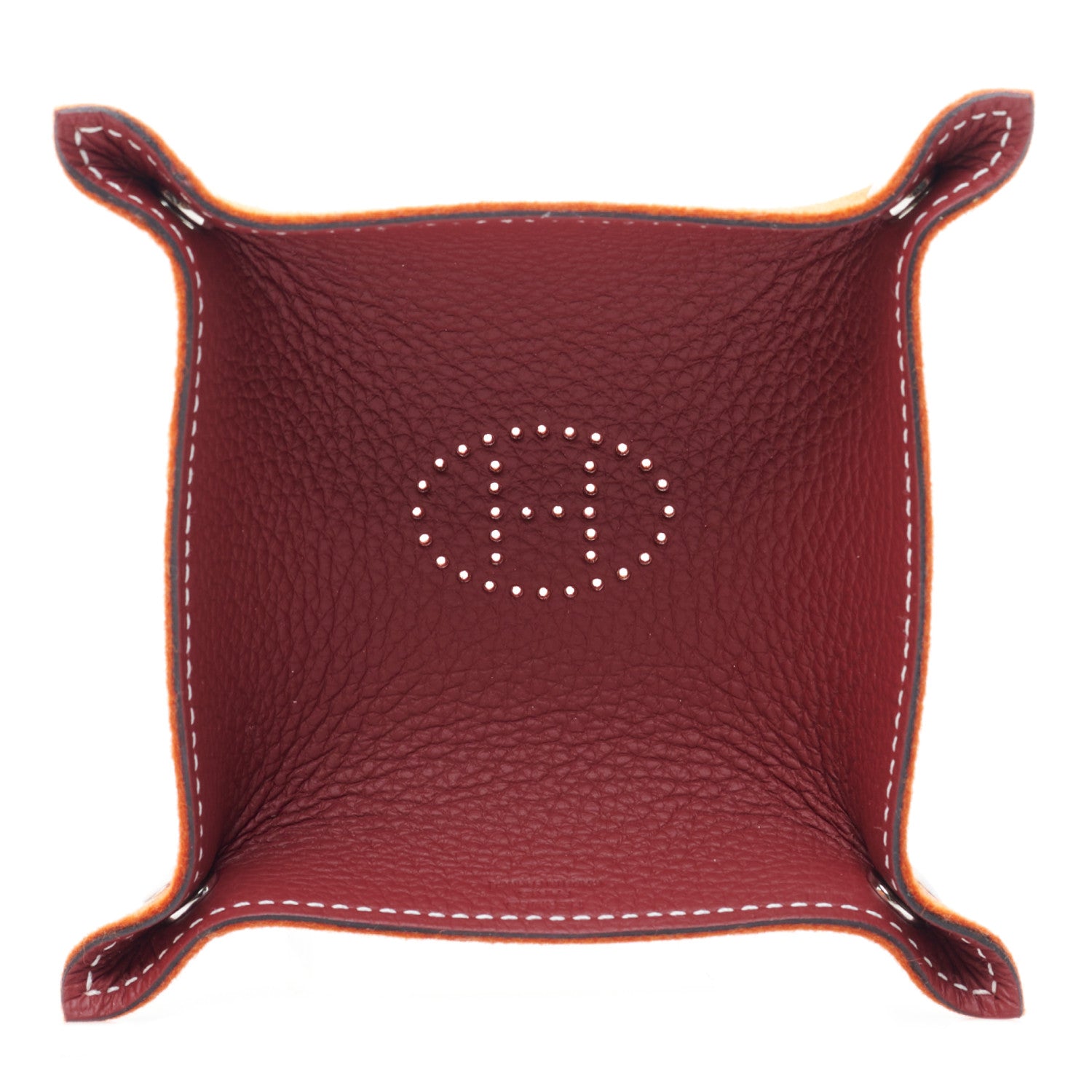 Hermes Taurillon Clemence Felt Bridge Mises et Relances Change Tray Orange Rouge H 2 of 9