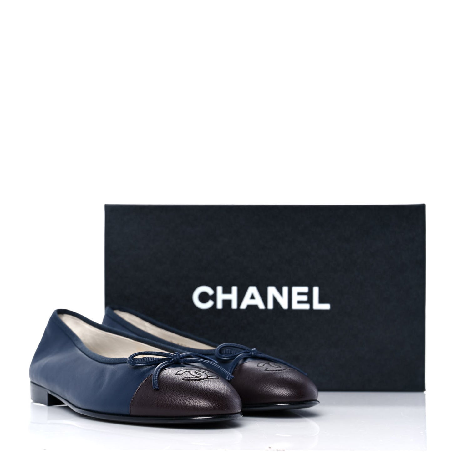Lambskin Cap Toe Ballerina Flats 38.5 Dark Navy Marron