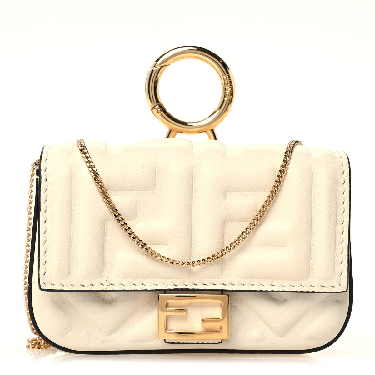 Fendi Nappa Matisse FF Embossed Nano Baguette Charm White 1 of 9