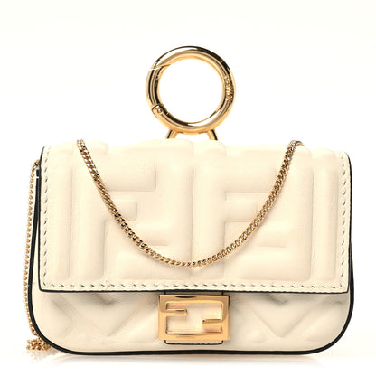 Fendi Nappa Matisse FF Embossed Nano Baguette Charm White 1 of 9