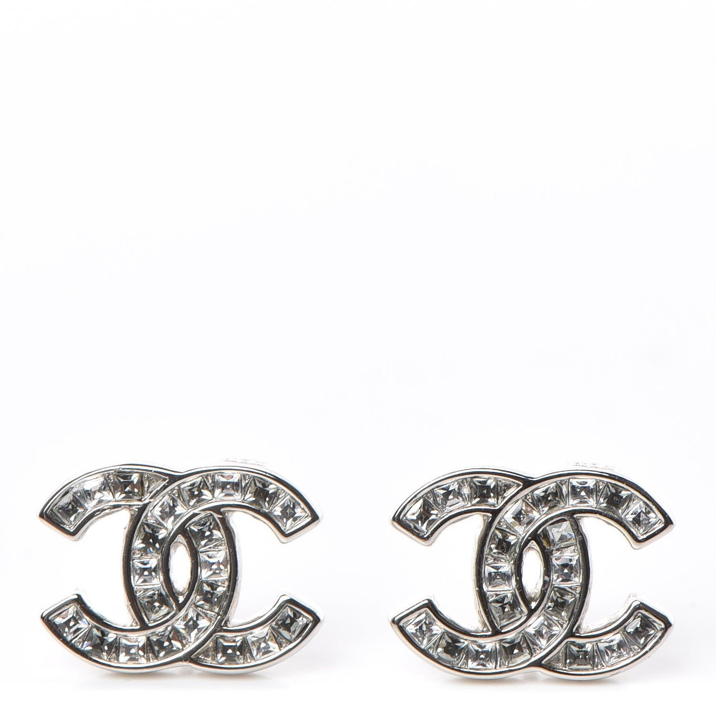 Baguette Crystal CC Earrings Silver