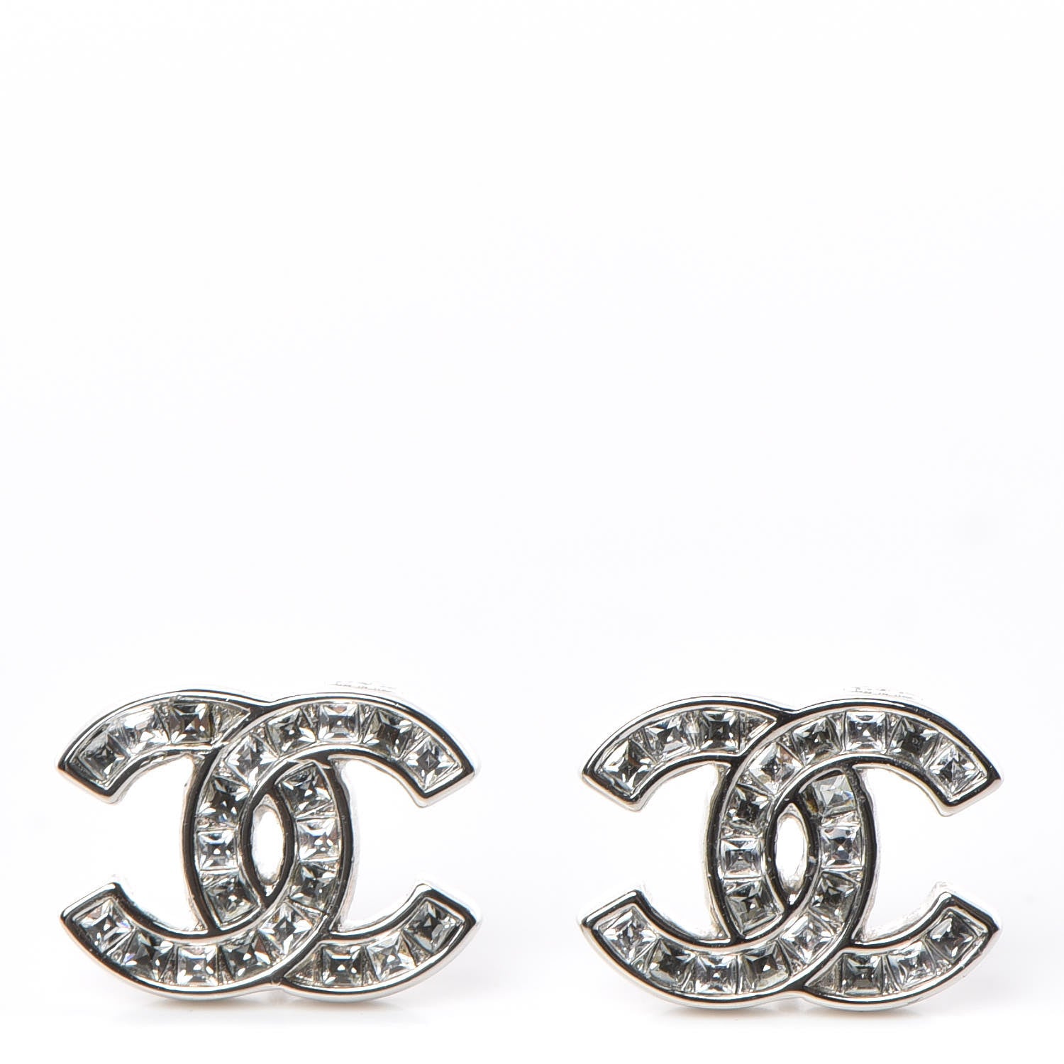 Chanel Baguette Crystal CC Earrings Silver 1 of 6