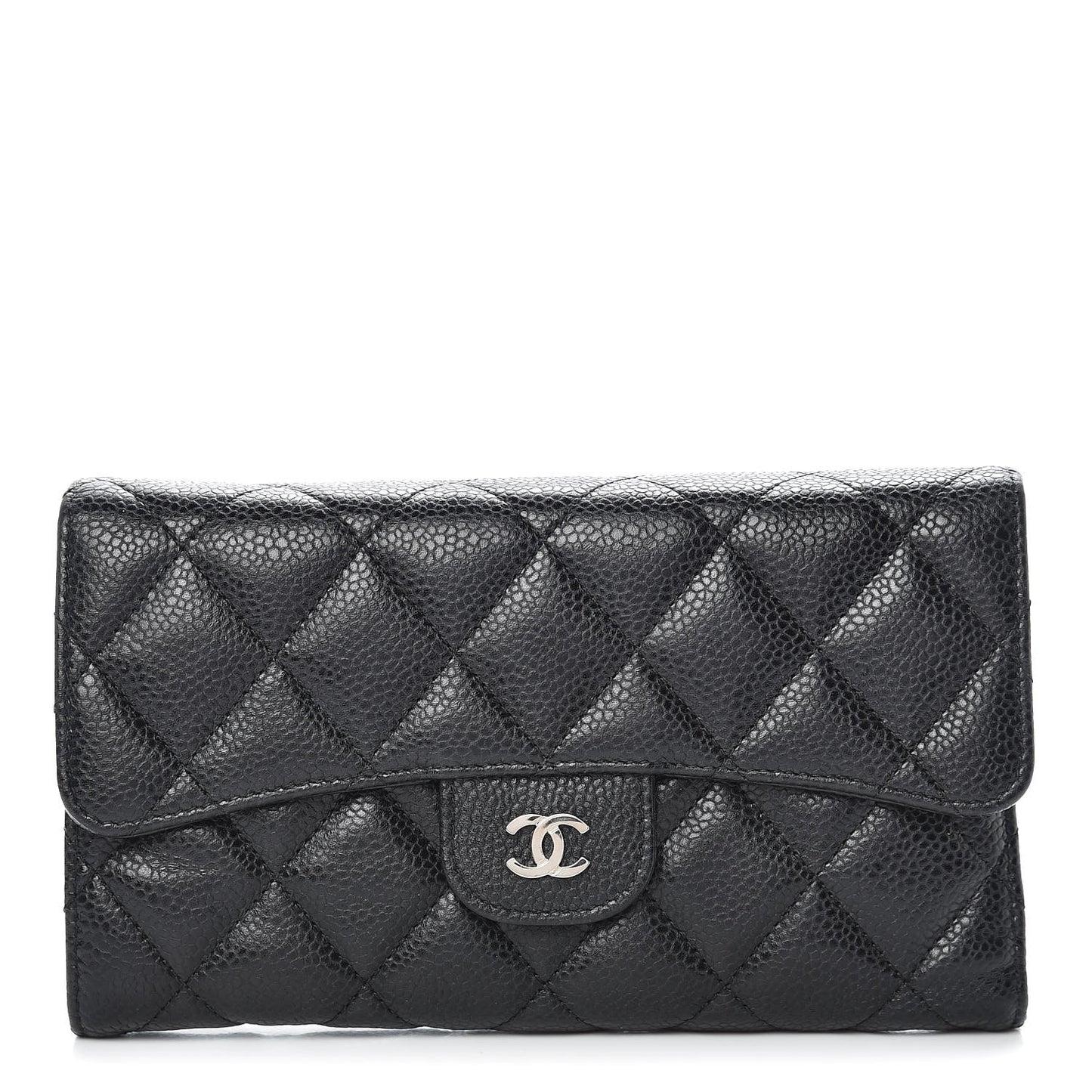 Caviar Quilted Large Flap Wallet Black