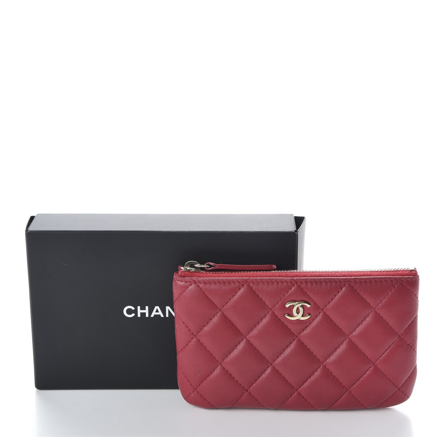 Chanel Lambskin Quilted Small Cosmetic Case Dark Pink 10 of 10