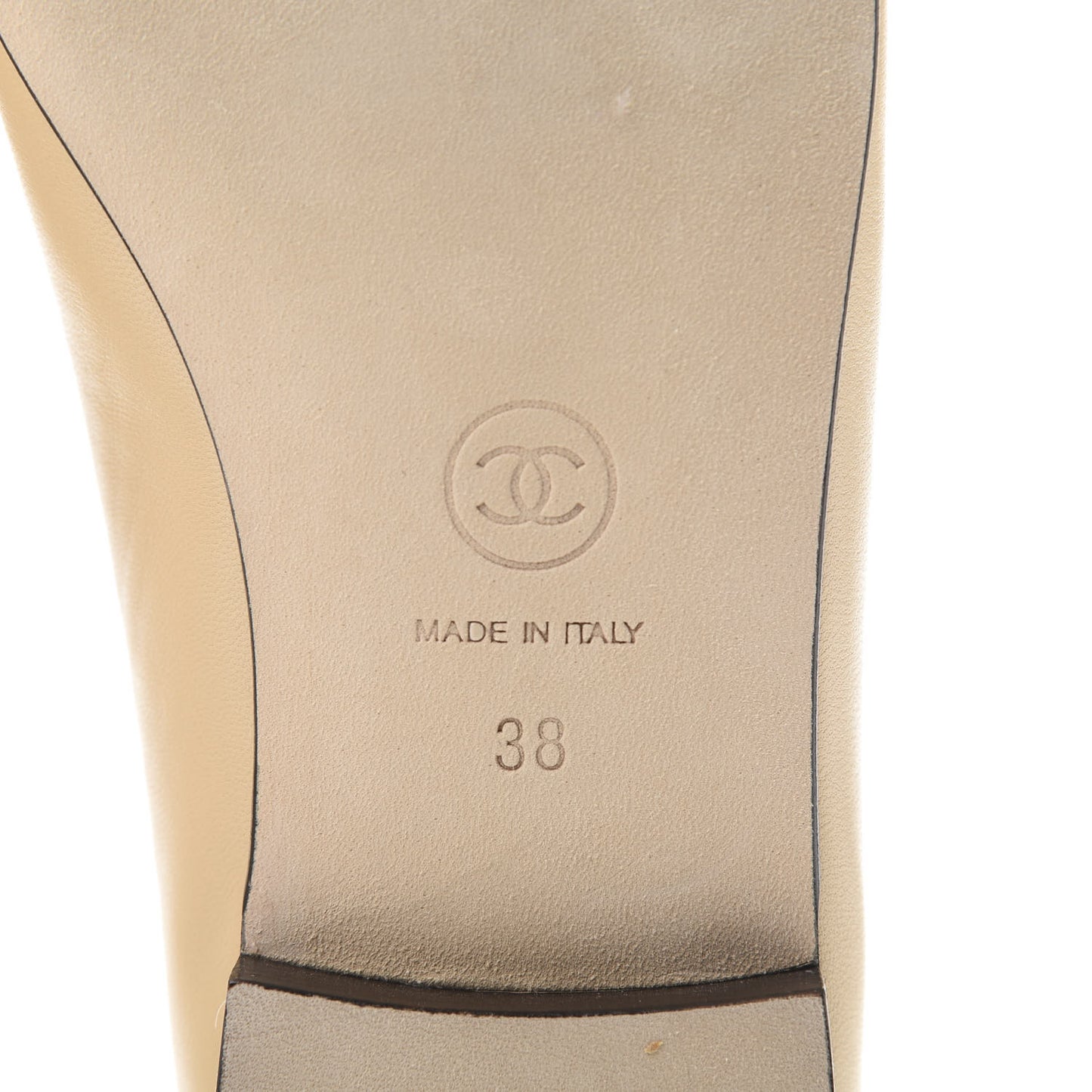 Lambskin Cap Toe Ballerina Flats 38 Beige Black