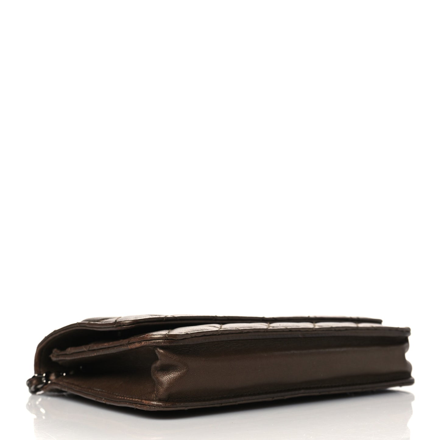 Metallic Lambskin Quilted Wallet On Chain WOC Bronze