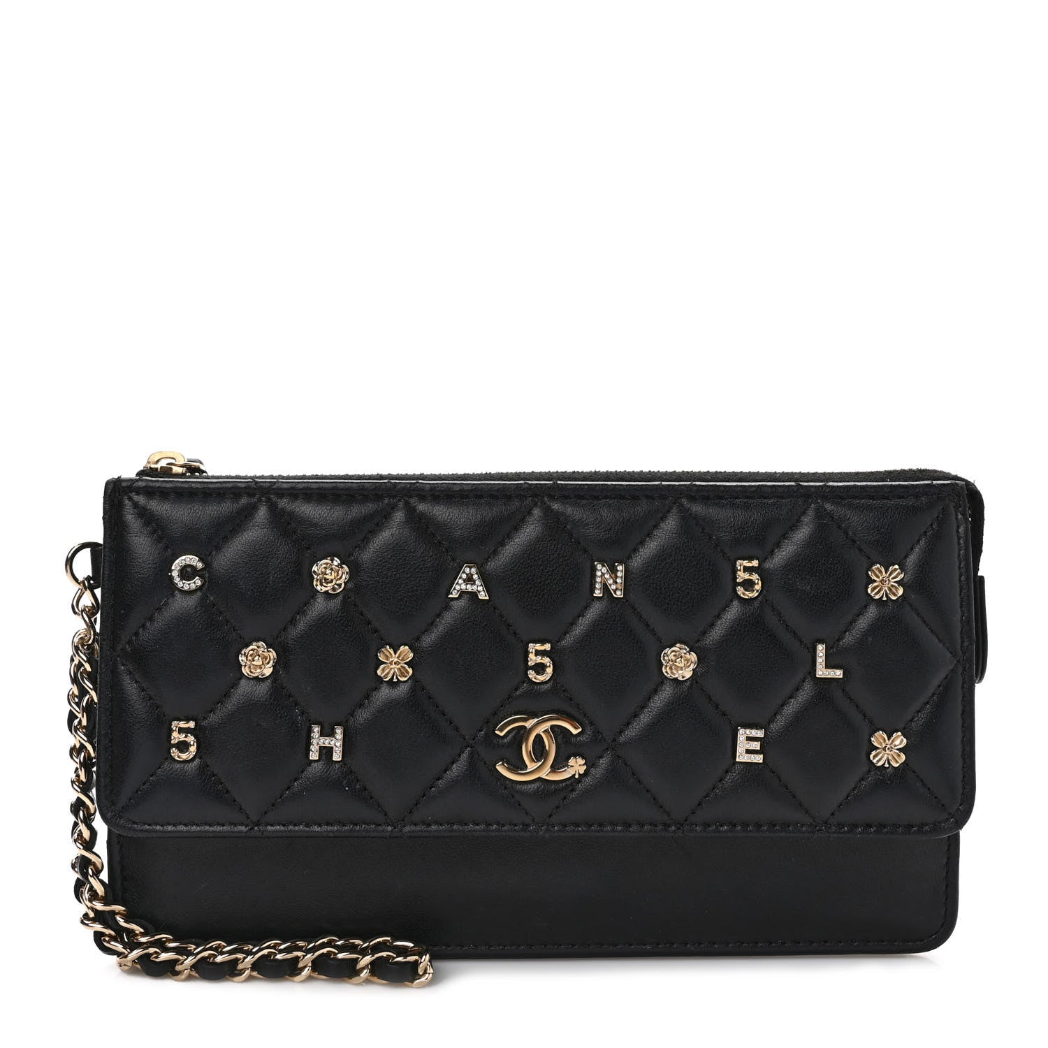 Chanel Lambskin Quilted All About Chanel Charm Wristlet Wallet Black 1 of 9