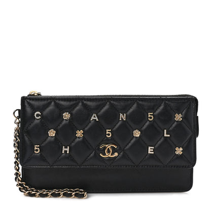 Chanel Lambskin Quilted All About Chanel Charm Wristlet Wallet Black 1 of 9