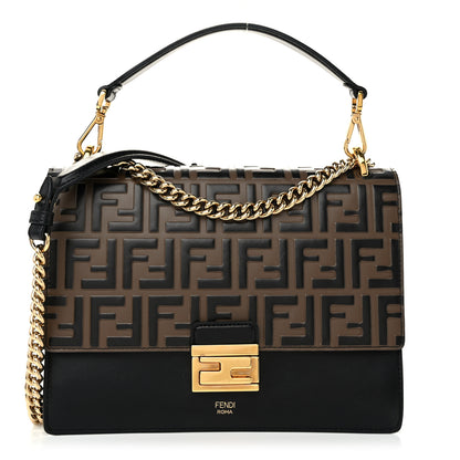Fendi Vitello Liberty Bi-Color FF 1974 Embossed Chain Strap Kan U Shoulder Bag Black Maya 1 of 10