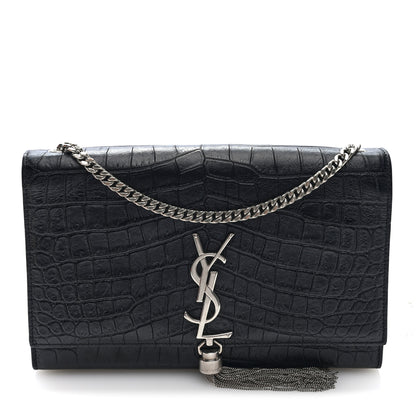 Saint Laurent Calfskin Crocodile Embossed Medium Classic Monogram Kate Tassel Satchel Black 1 of 9
