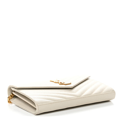 Saint Laurent Grain De Poudre Matelasse Chevron Monogram Chain Wallet Crema Soft 4 of 12