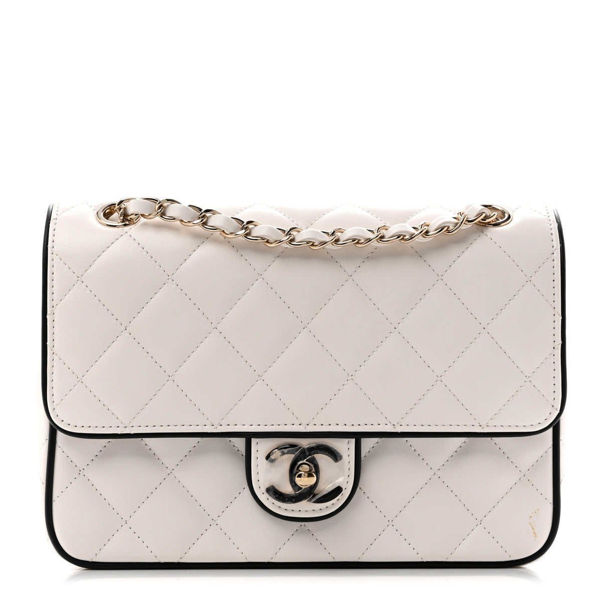 Chanel Lambskin Quilted Resin Graphic Frame Flap Bag White Black 1 of 10