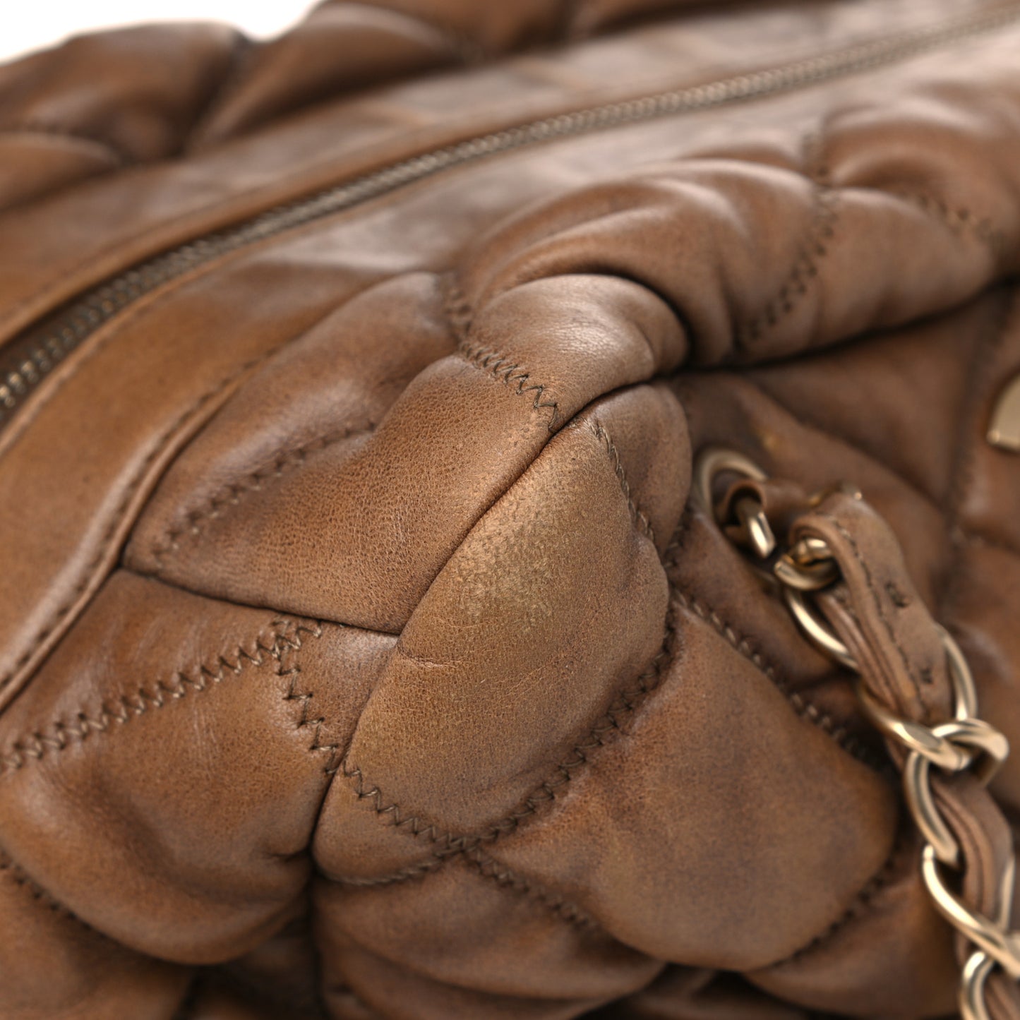 Calfskin Bubble Quilt Bowler Brown