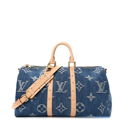 Louis Vuitton Denim Monogram New LV Remix Keepall Bandouliere 45 Blue 1 of 9