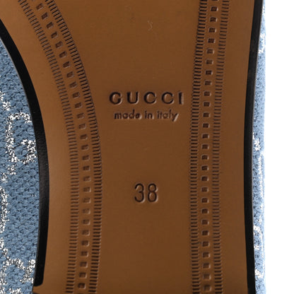 Gucci Canvas Lame GG Monogram Horsebit Womens Jordaan Loafers 38 Blue Silver 6 of 8