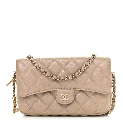 Chanel Iridescent Caviar Quilted Flap Phone Holder With Chain Beige 1 of 13