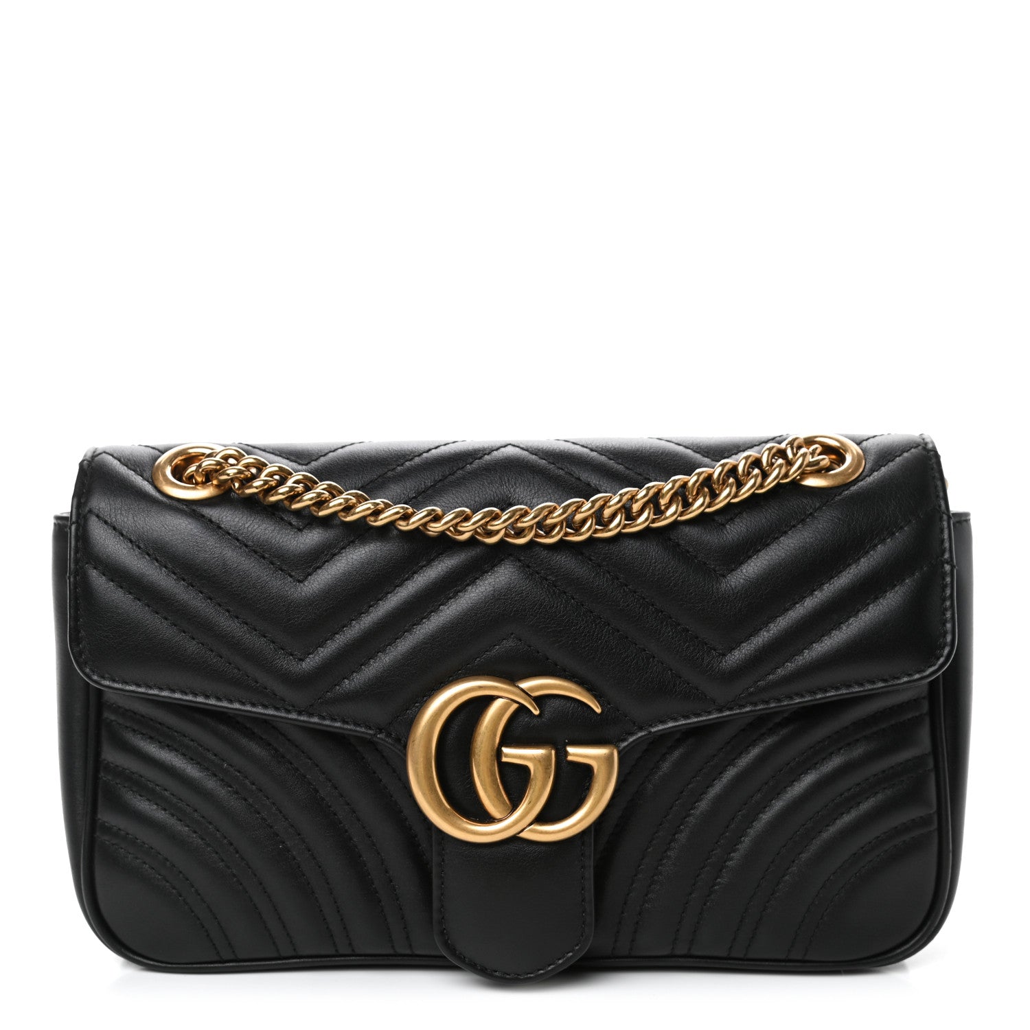 Gucci Calfskin Matelasse Small GG Marmont Shoulder Bag Black 1 of 4