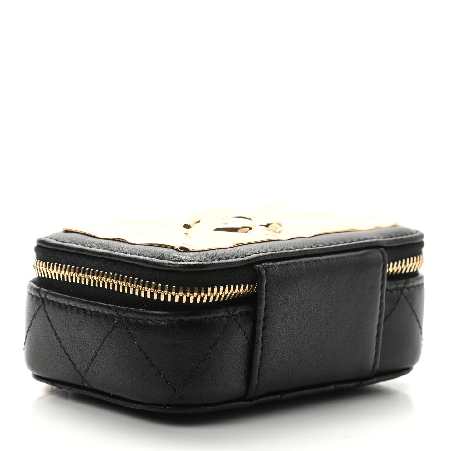 Lambskin Quilted Mini Golden Plate Clutch With Chain Black