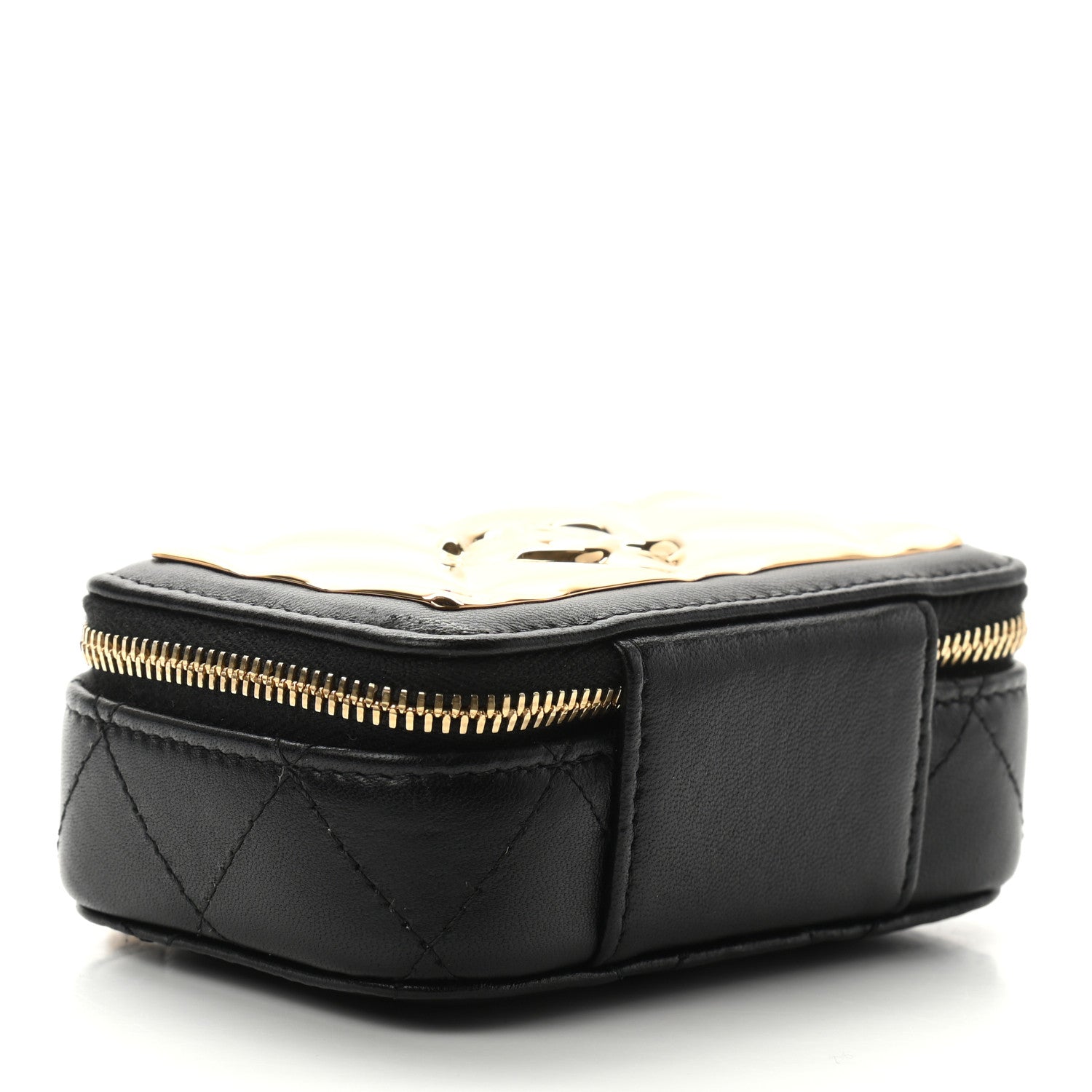 Chanel Lambskin Quilted Mini Golden Plate Clutch With Chain Black 4 of 7