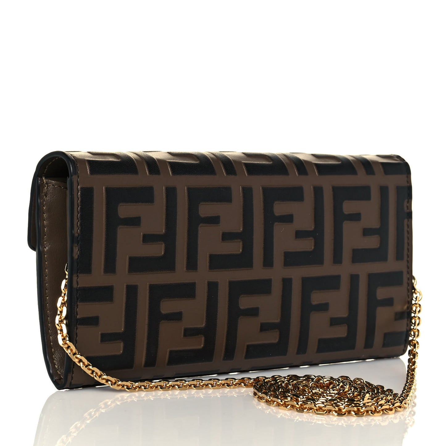 Vitello Soft F is Fendi Bi-Color FF 1974 Embossed Continental Envelope Wallet On Chain Maya Black