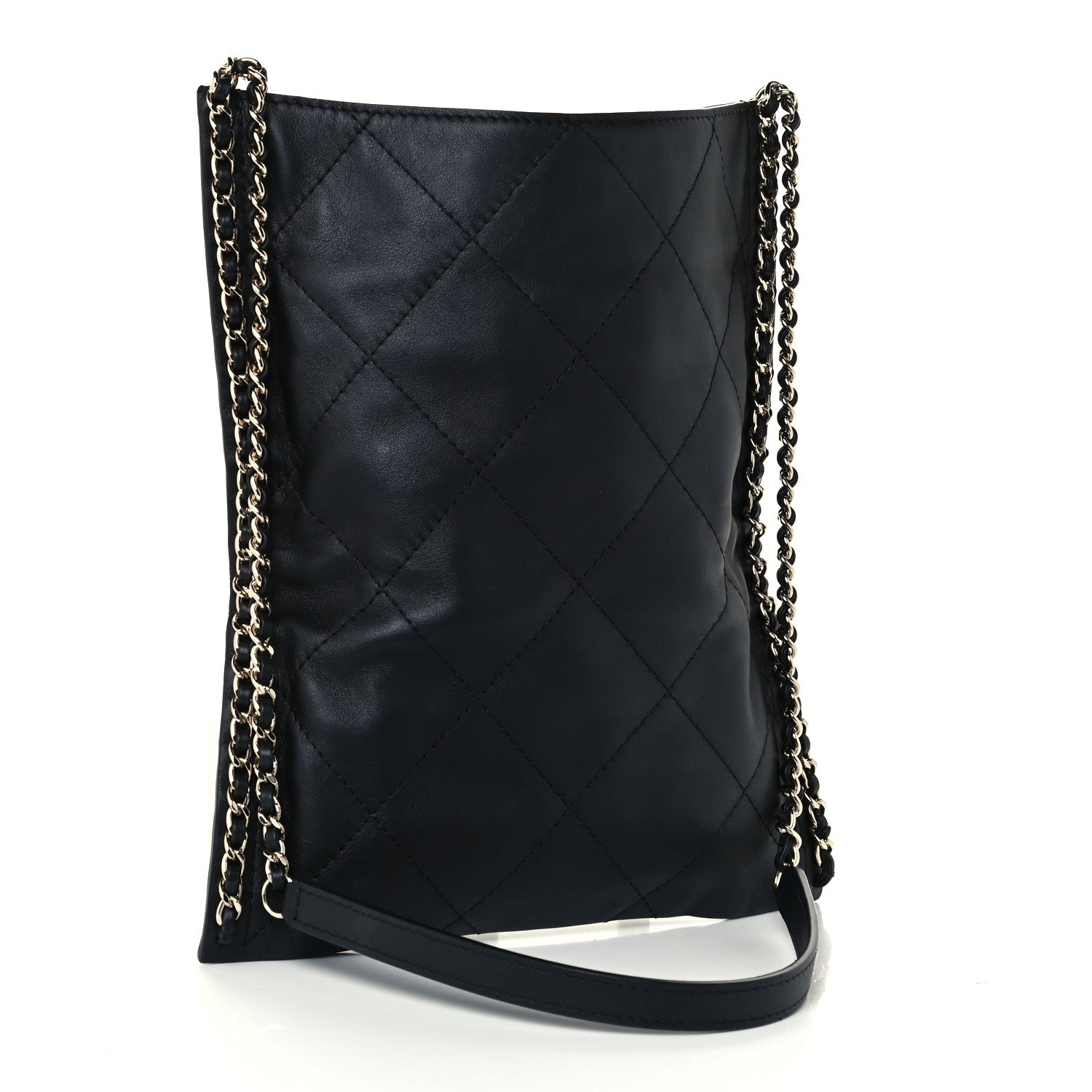 Chanel Calfskin Quilted Small Chain Flat Tote Black 2 of 9