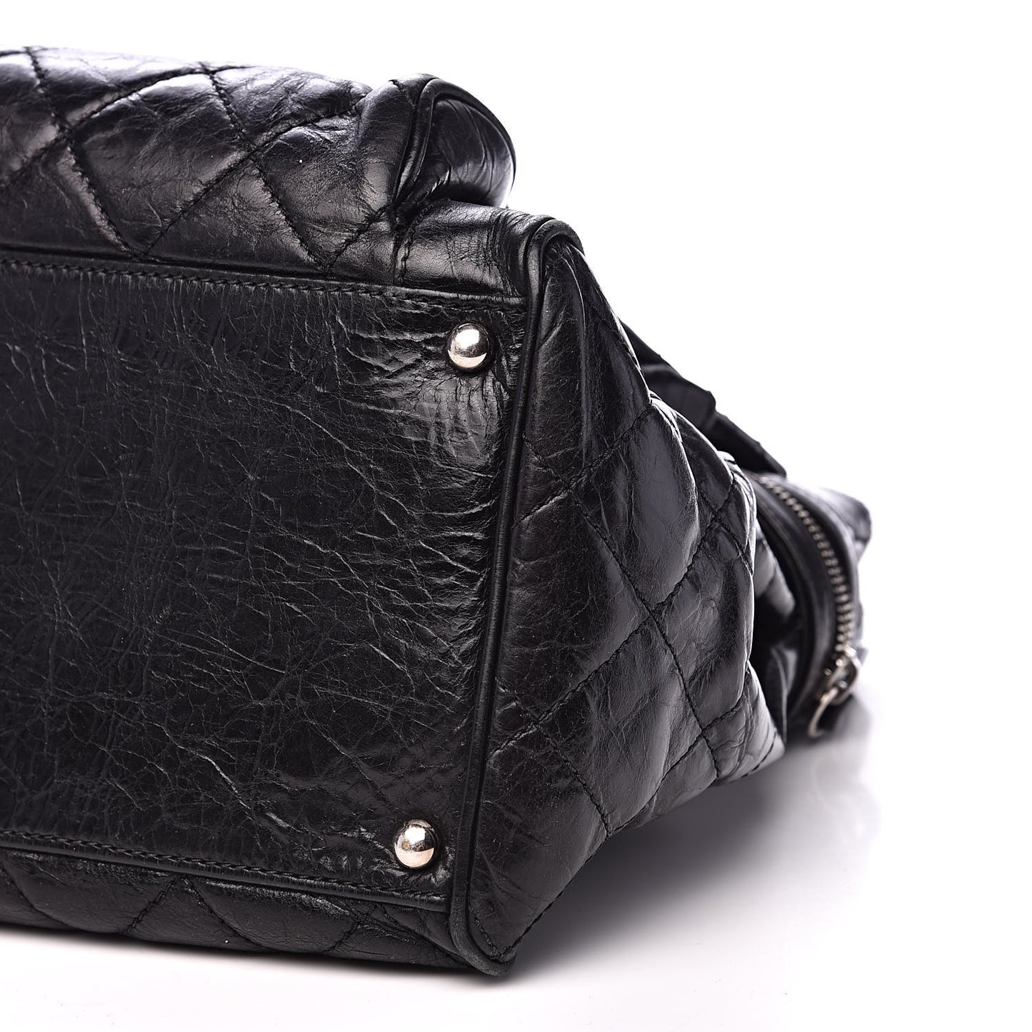 Glazed Calfskin Quilted Large New Portobello Tote Black