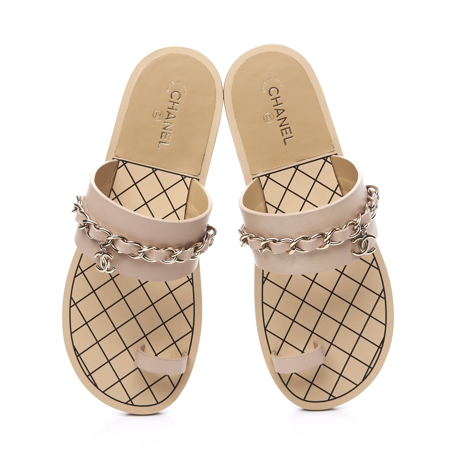 Chanel Calfskin Chain CC Logo Toe Ring Sandals 37 Beige 5 of 13