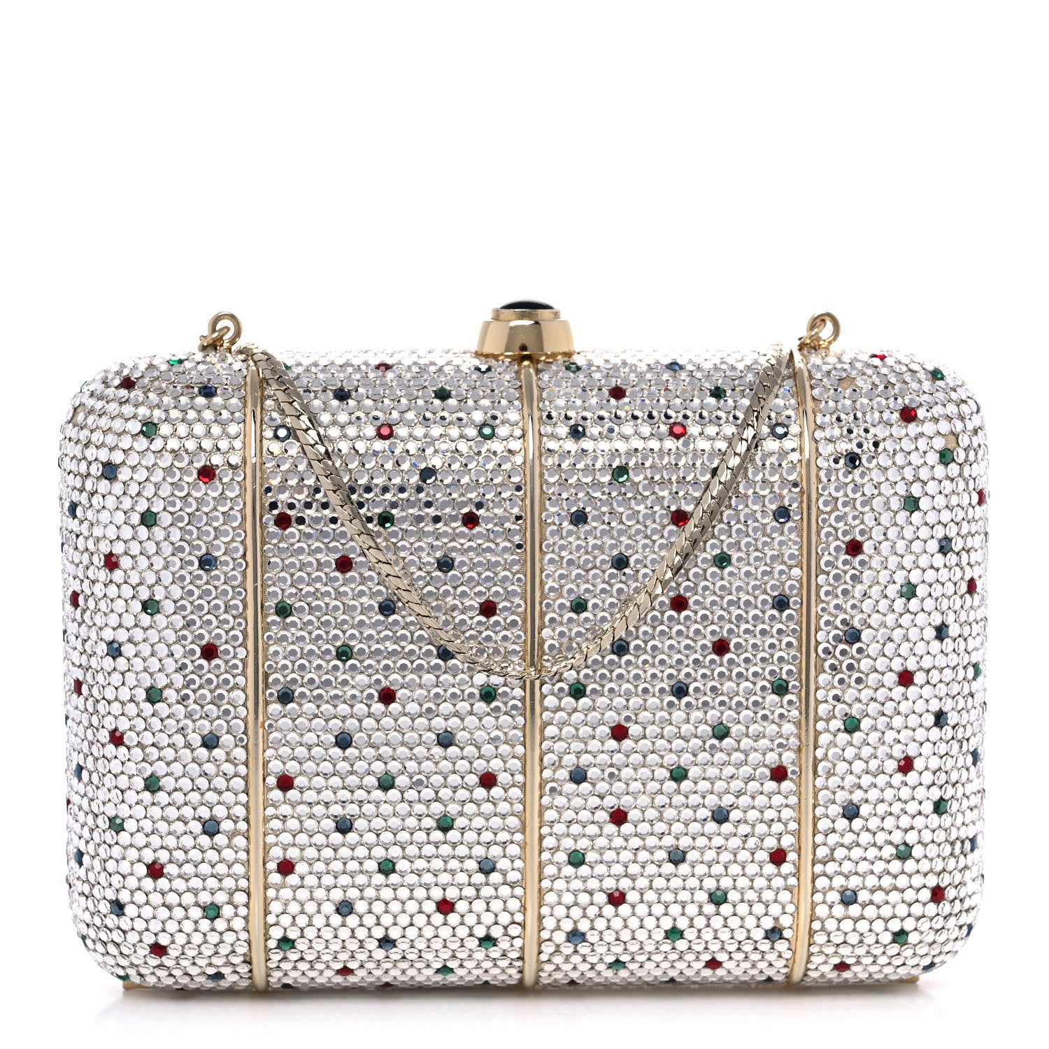 Judith Leiber Swarovski Crystal Minaudiere Clutch Silver Multicolor 2 of 16