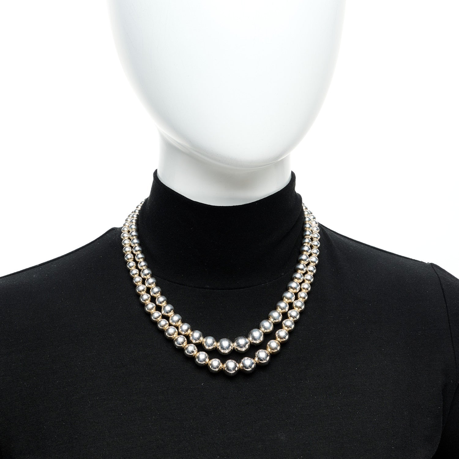 Tiffany Sterling Silver HardWear Graduated Ball Two-Row Necklace 2 of 5