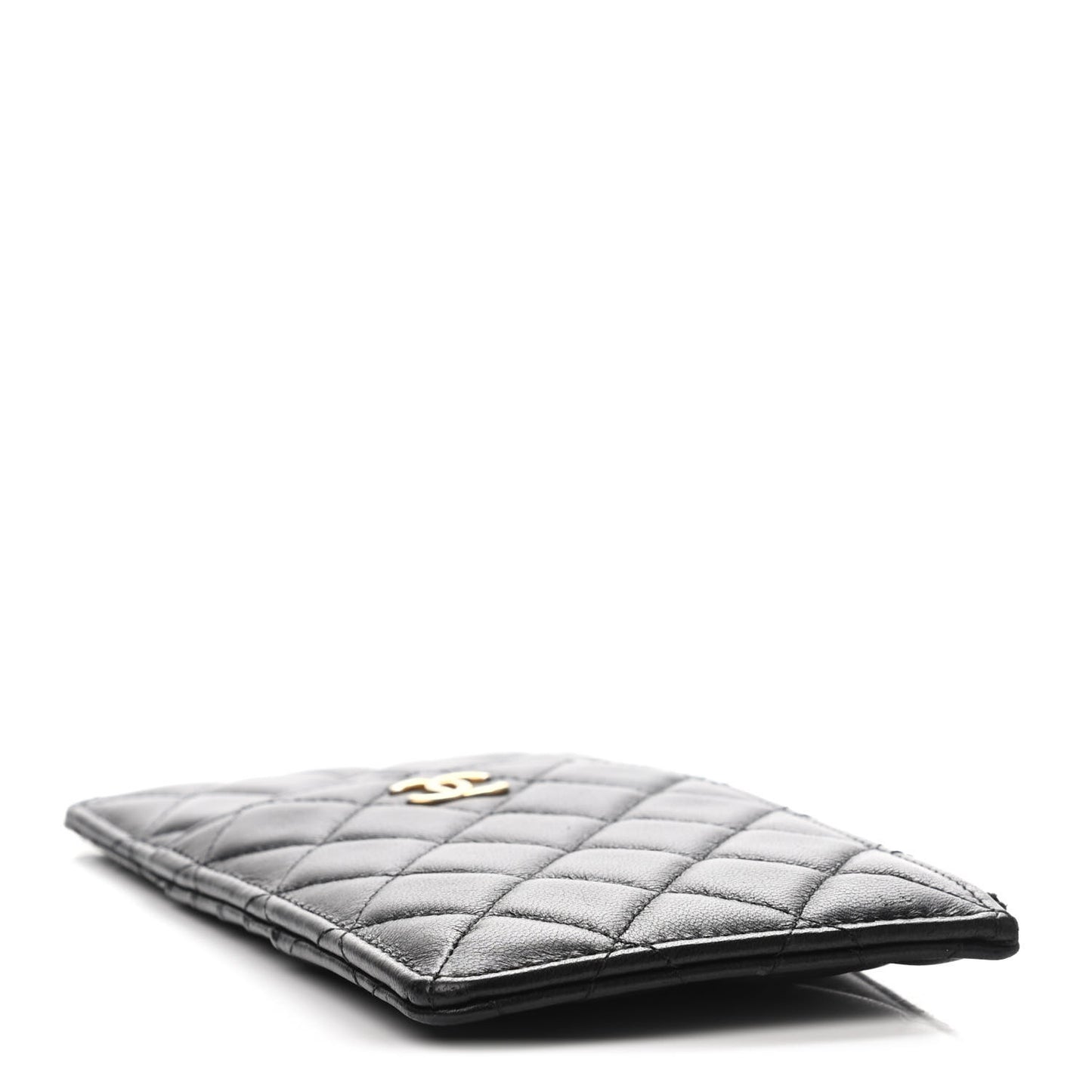 Lambskin Quilted Egyptian Amulet Classic Flat Wallet Pouch Black