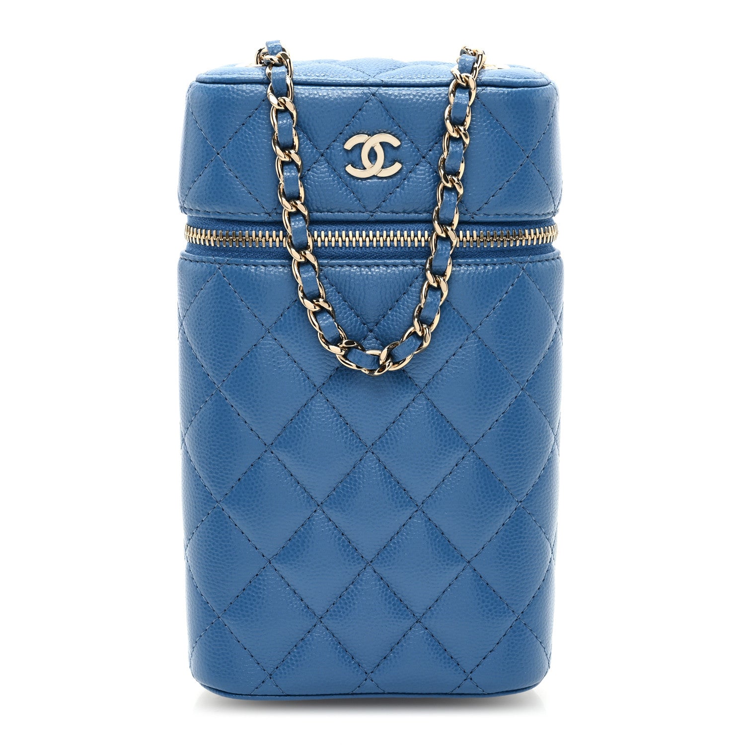 Chanel Caviar Quilted Phone Holder With Chain Blue 1 of 10