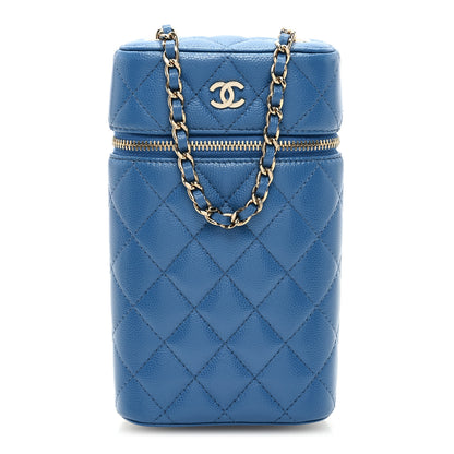 Chanel Caviar Quilted Phone Holder With Chain Blue 1 of 10