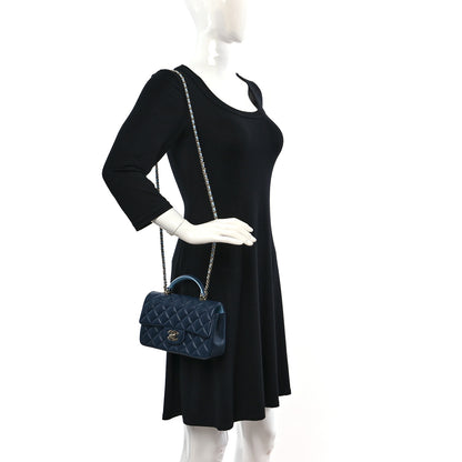 Chanel Lambskin Quilted Bi-Color Mini Top Handle Rectangular Flap Navy Blue Light Blue 2 of 8