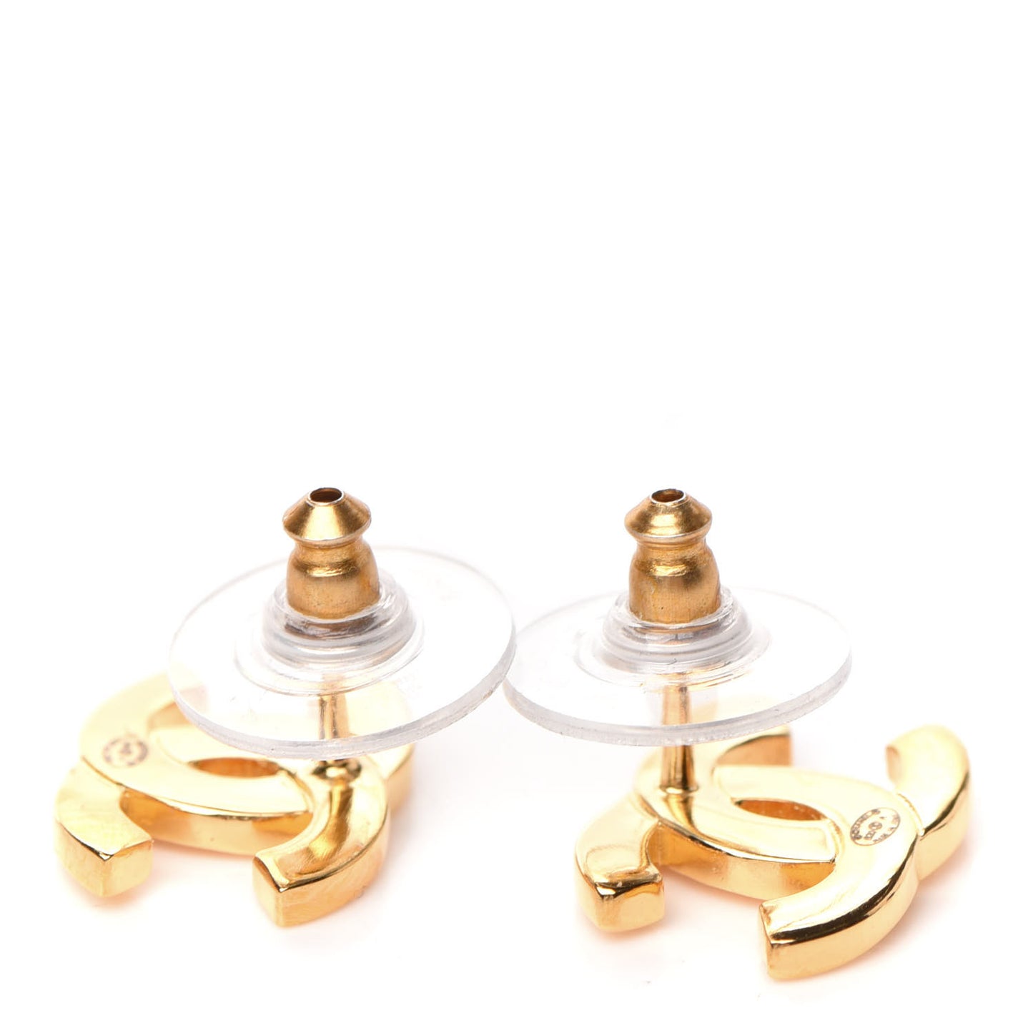 Metal CC Paris Button Stud Earrings Gold