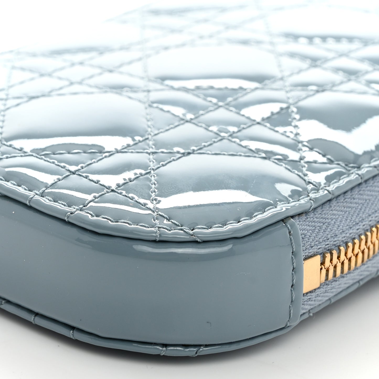 Patent Cannage Lady Dior Phone Holder Bracing Blue