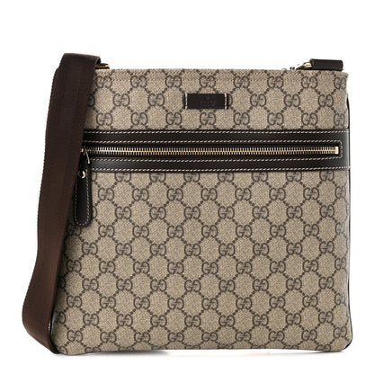 Gucci GG Supreme Monogram Selleria Calfskin Small Flat Side Zip Messenger Bag Beige Ebony Cocoa Dark Chocolate 1 of 10