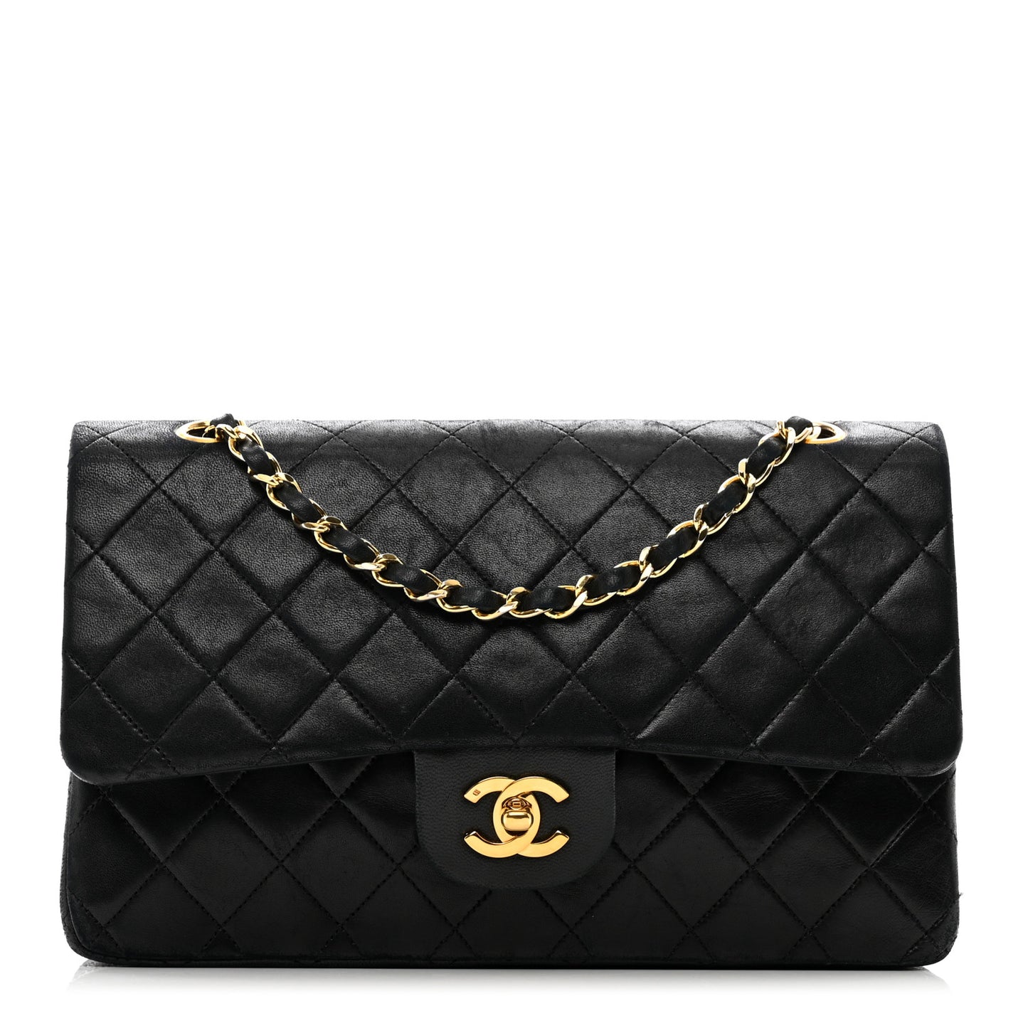 Lambskin Quilted Medium Double Flap Black