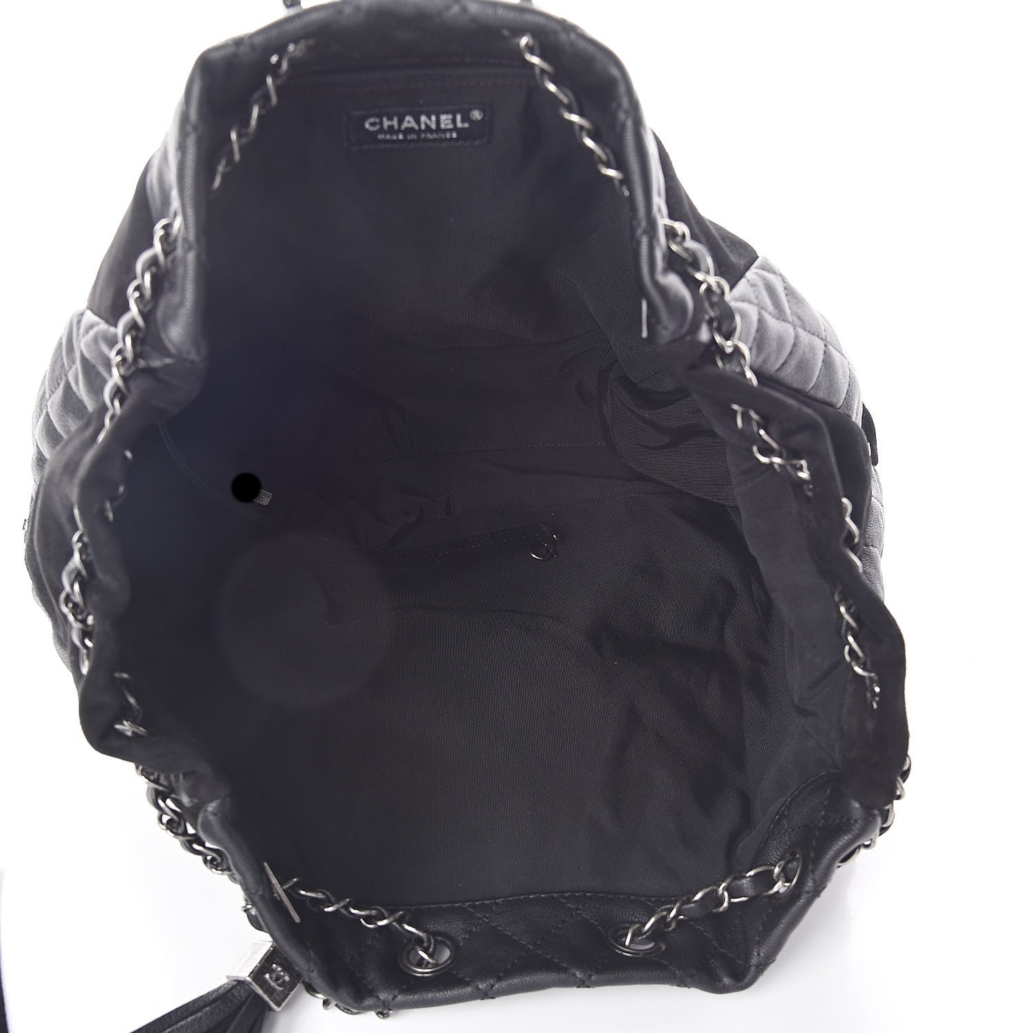 Chanel Goatskin Suede Calfskin Quilted Patchwork Drawstring Bag Black 5 of 10