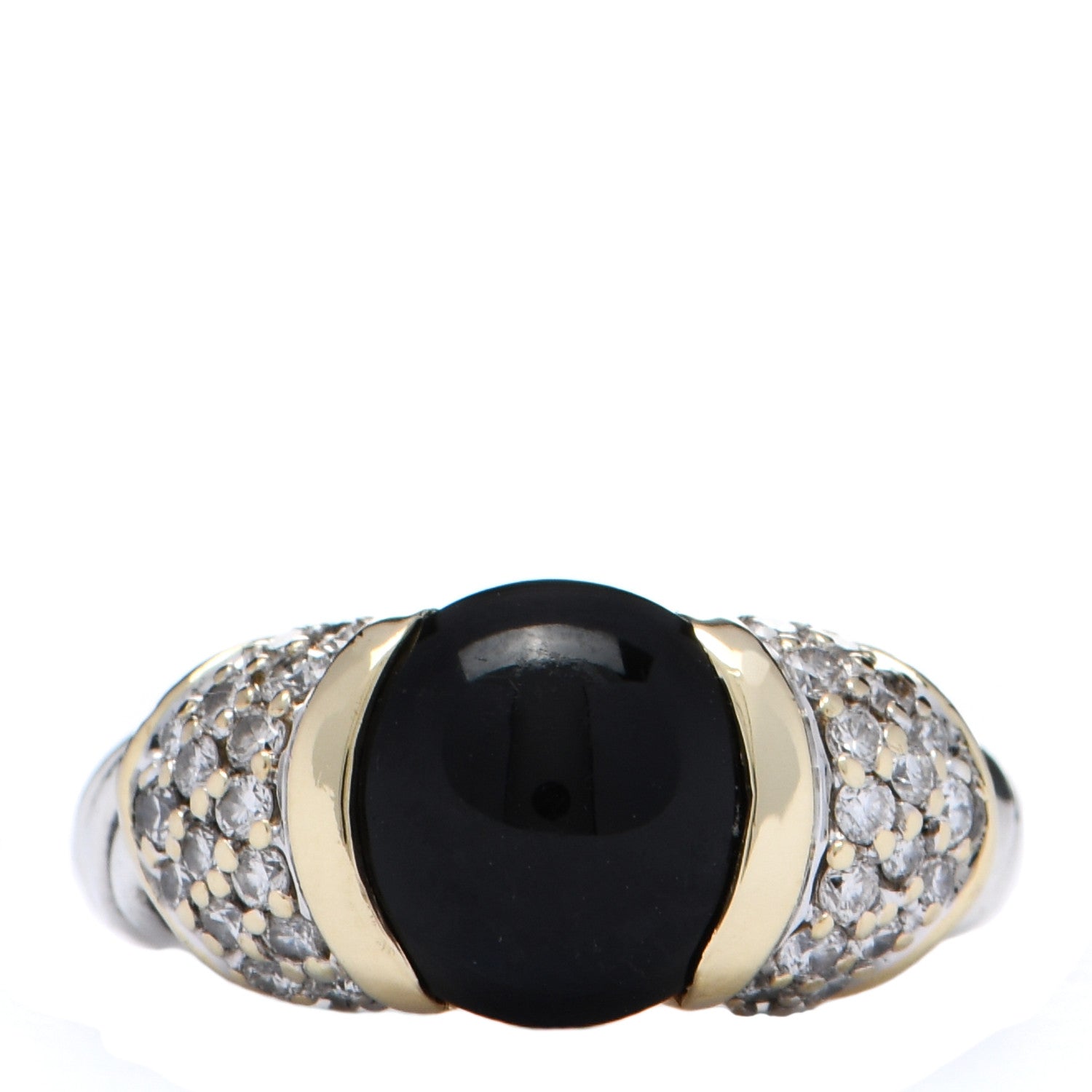 David Yurman Sterling Silver 18K Yellow Gold Diamond Black Onyx 10mm Cable Capri Ring 53 6.5 1 of 4