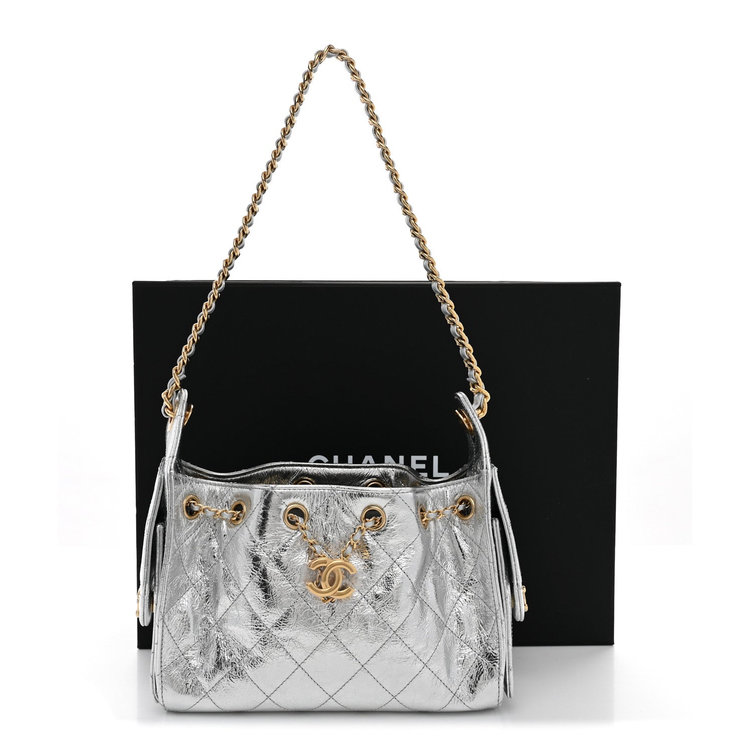Chanel Metallic Aged Calfskin Quilted Mini Chanel 25 Handbag Silver 11 of 11
